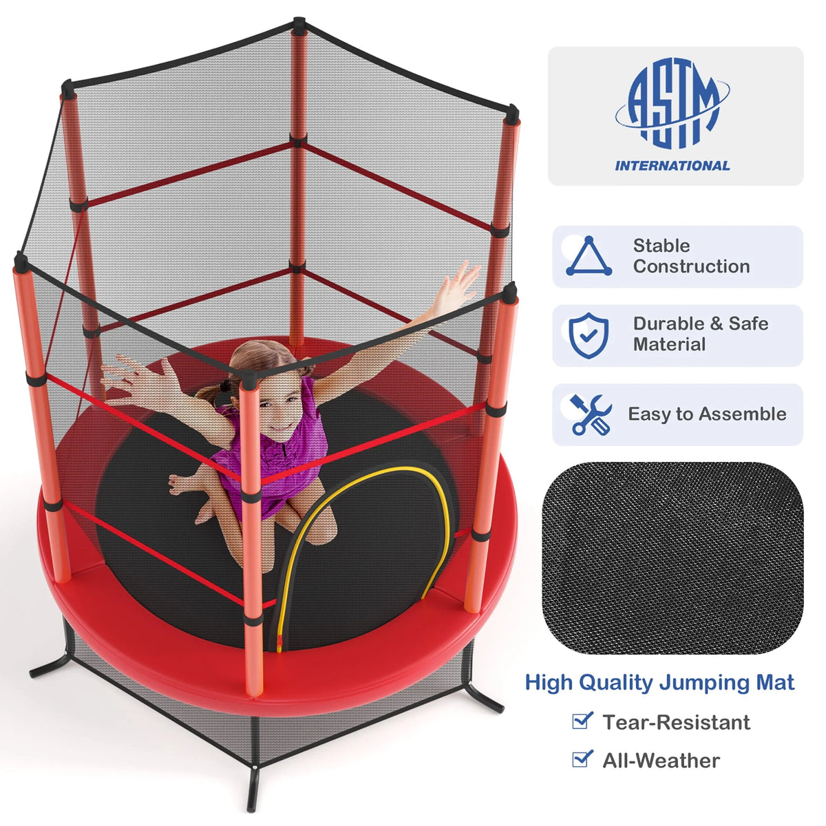 55 Kids Trampoline with Enclosure Net Green P752