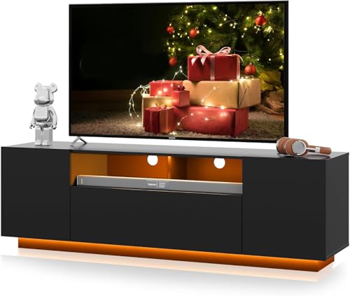 Black TV Stand with LED Lights and Storage Cabinet U855