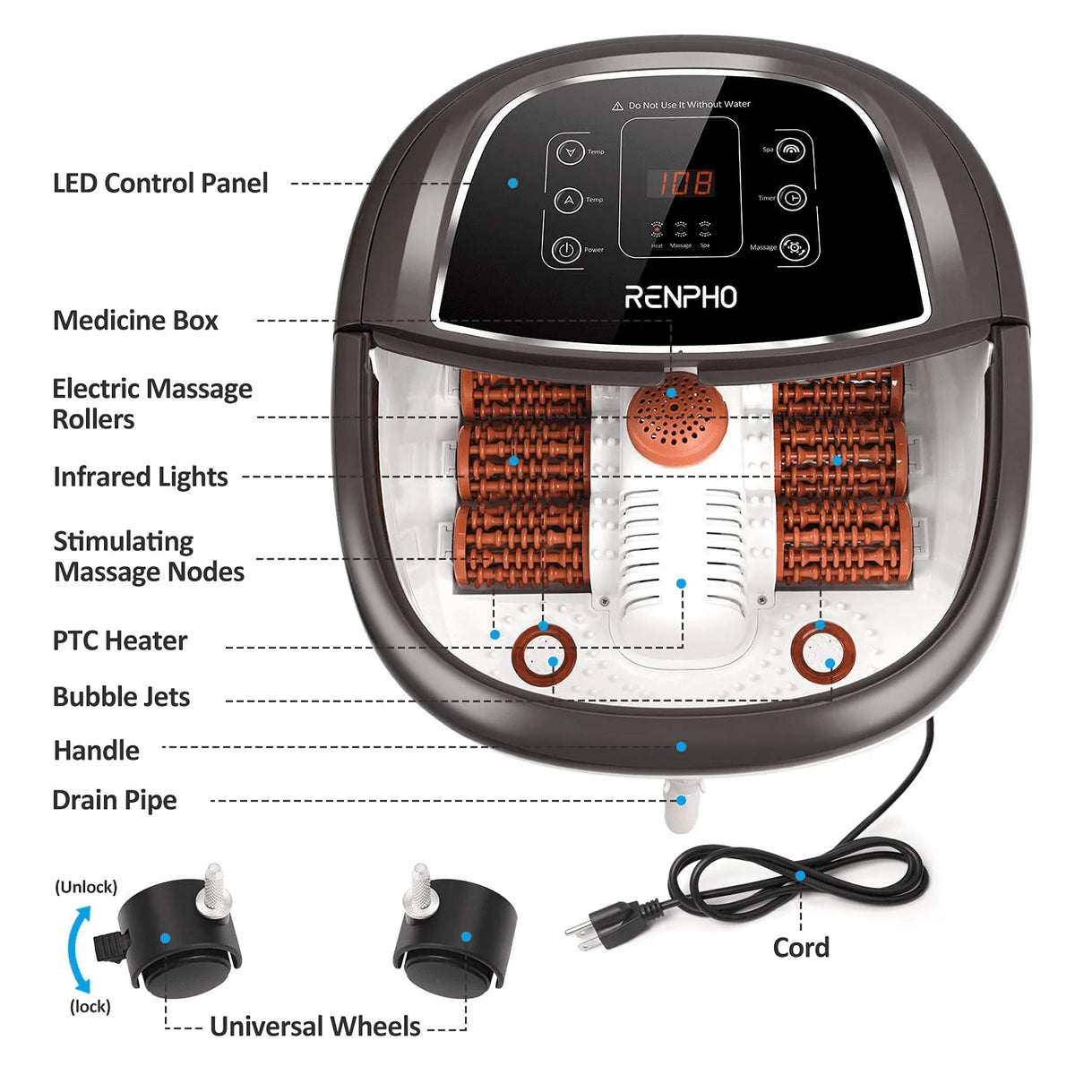 Foot Spa Bath Massager with Heat Bubbles Massage & Jets F675