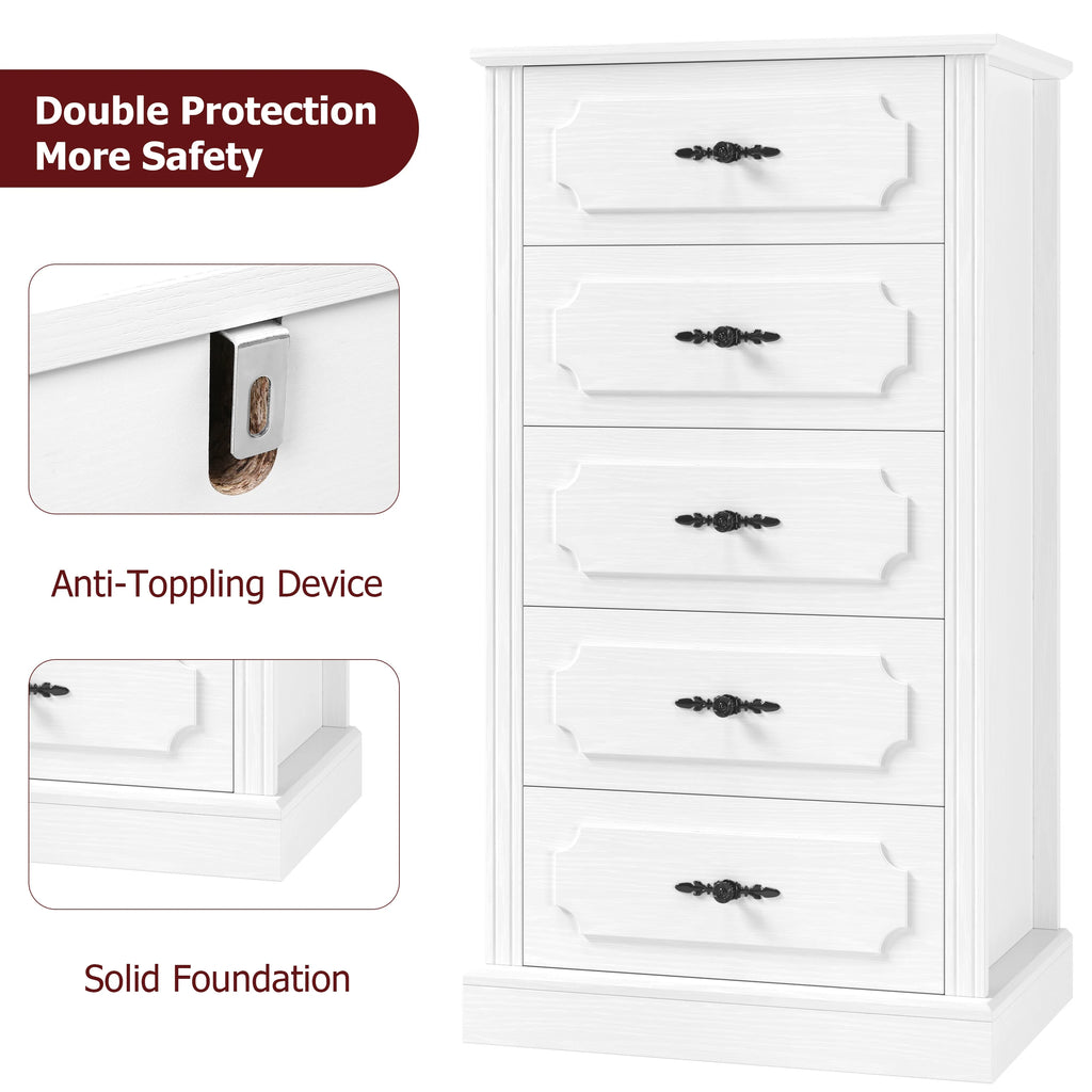 White 5 Drawer Wood Dresser N70666