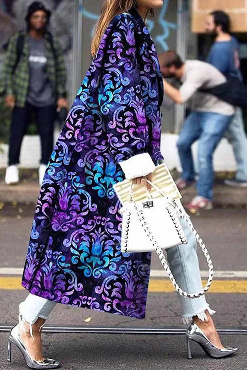 Print Patchwork Turndown Collar Outerwear N5879