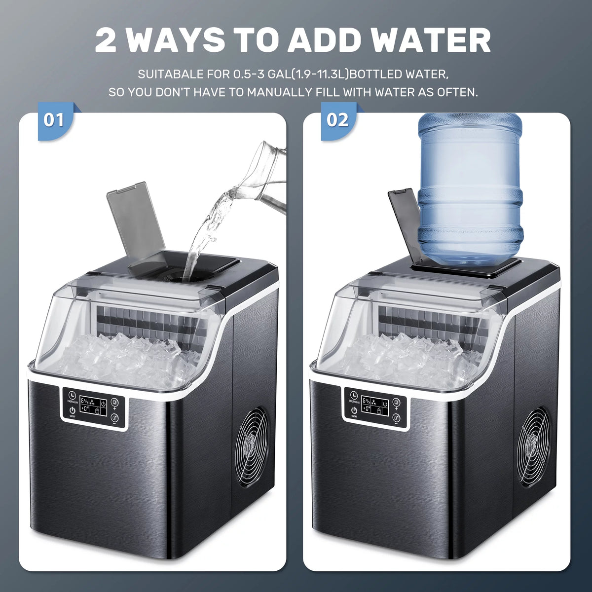 44Lbs/24H Self-Cleaning Countertop Ice Maker with Ice Scoop & Basket U4863