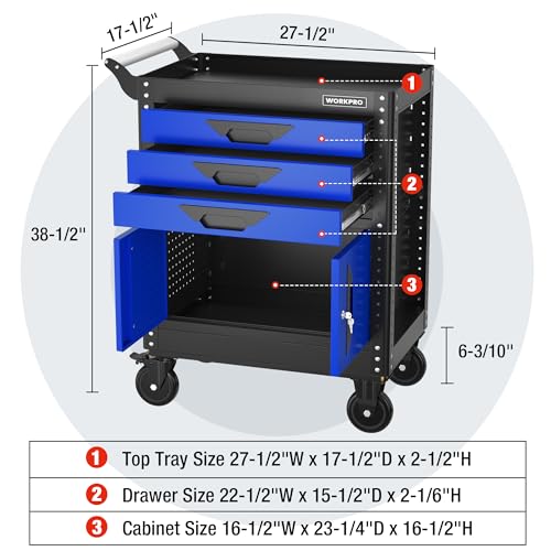 27.5 Inch 3-Drawer Rolling Steel Tool Chest with Wheels Q36382