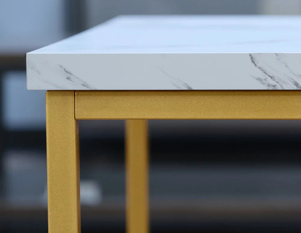 White Marble And Gold Square End Table with Metal Frame H531241