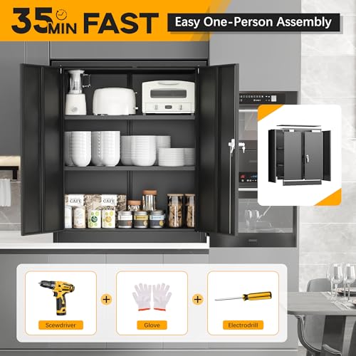 Black Metal Storage Cabinet with Doors and 4 Shelves M910