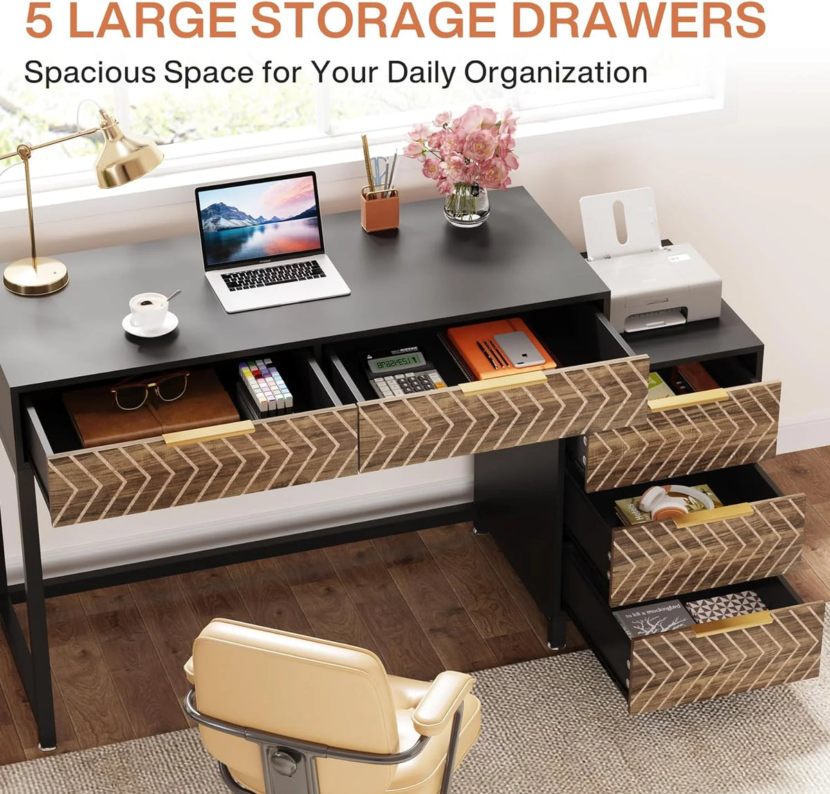 47" Computer Desk with 5 Drawers O7050