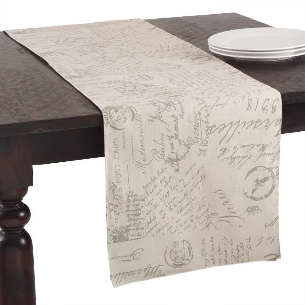Old Fashioned Vintage Script Print Table Runner - Natural C72552