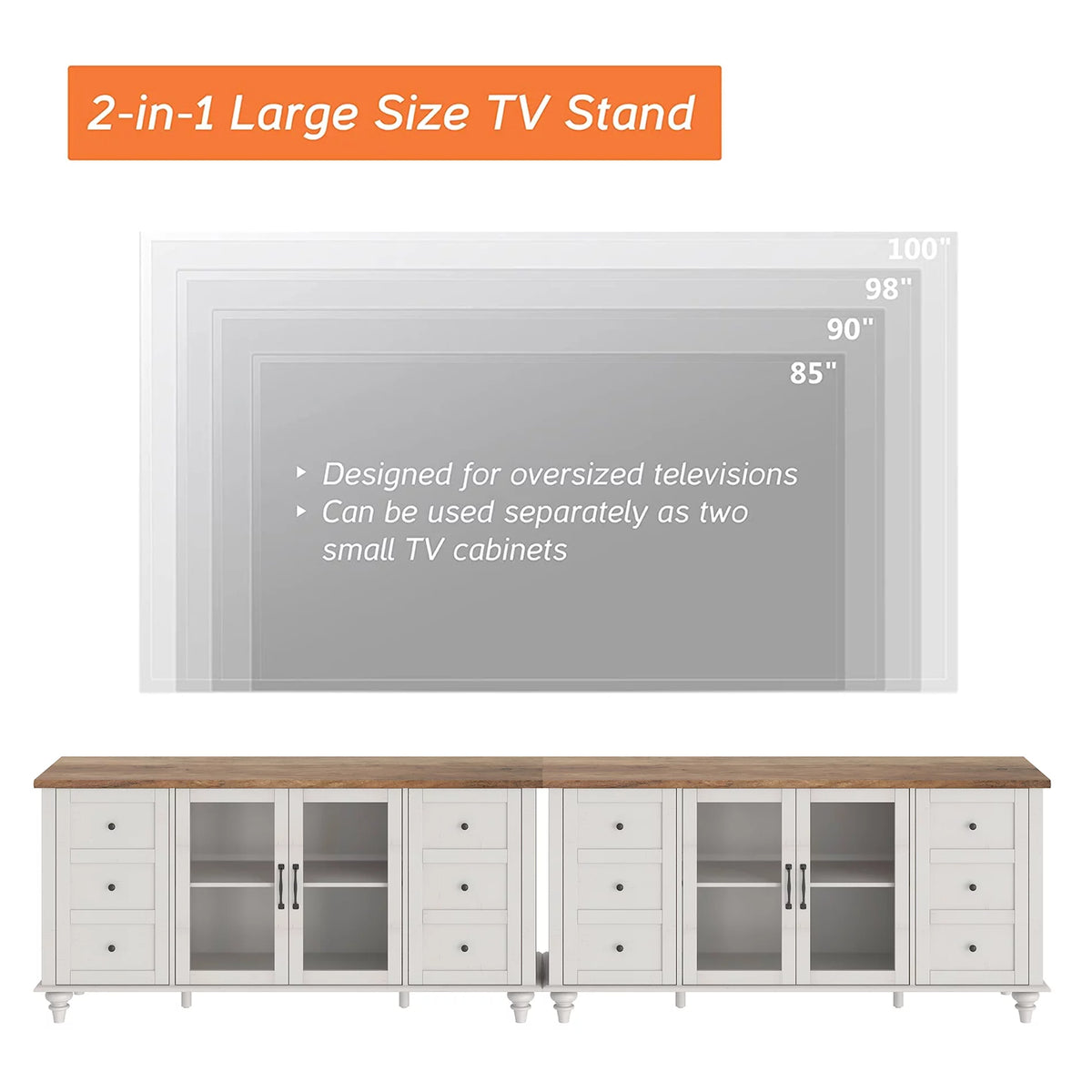 White Glass and Wood TV Stand for 85-110 inch TV D1920