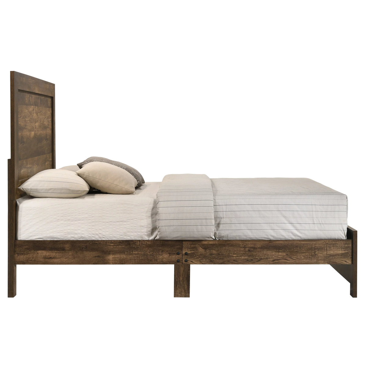 Rustic Walnut 2-Piece Panel Bed and Nightstand Set with USB Port O51273
