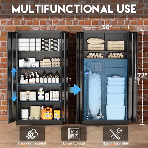 72” Black Metal Storage Cabinet with Lock Y1723