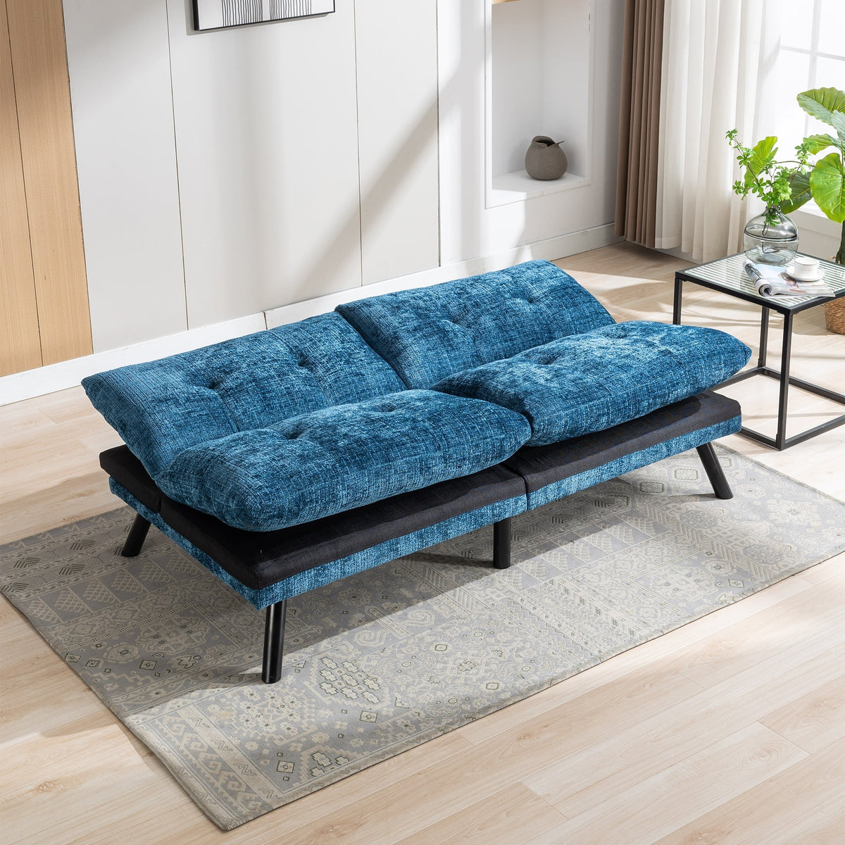 Convertible Sofa Bed with Metal Legs Blue E479
