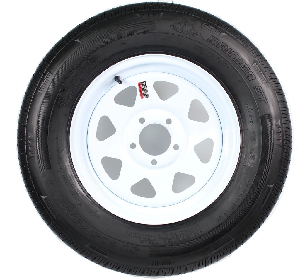 Trailer Tire Rim ST205/75R15 Load C 15X5 5-5 White Spoke Wheel Q50975