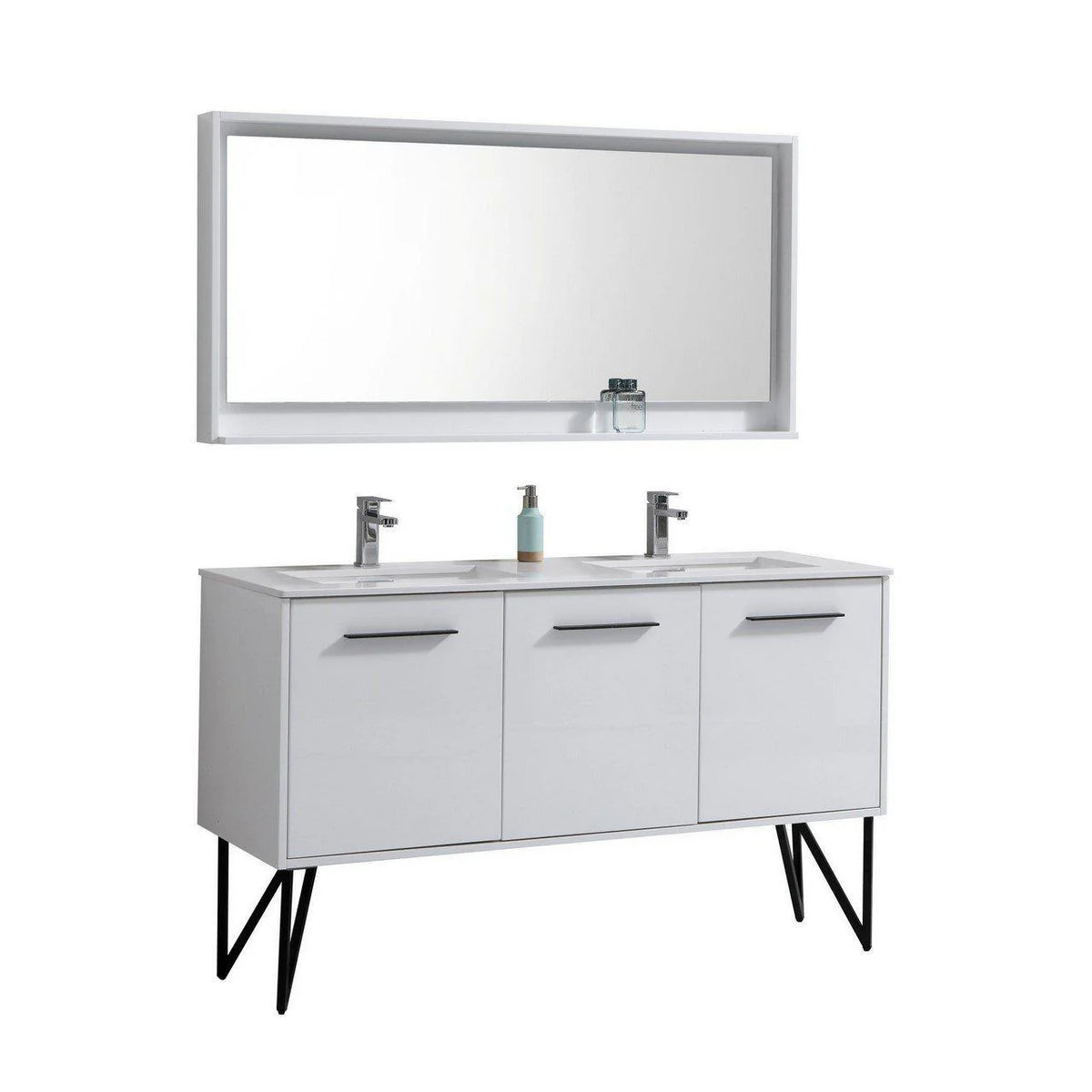 60 in. Double Sink Bathroom Vanity with Quartz Countertop and Mirror V4307