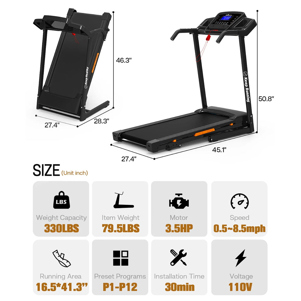Folding Treadmill with Incline, 3.5 HP H42191