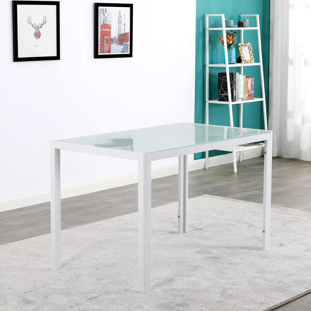5 Pieces Dining Set Glass Table PU Leather Chair White P446632