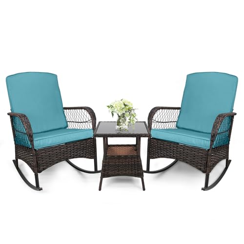 3 pcs PE Wicker Outdoor Rocking Chairs W519346