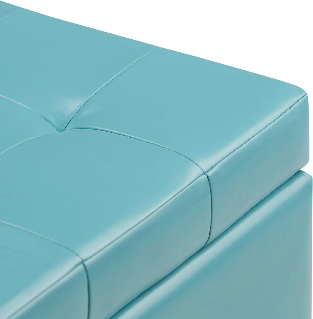 Soft Blue Tufted Faux Leather Lift Top Storage Ottoman I55996