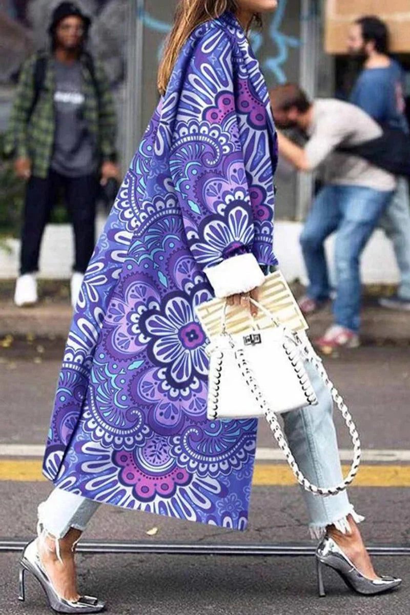 Print Patchwork Turndown Collar Outerwear N5879