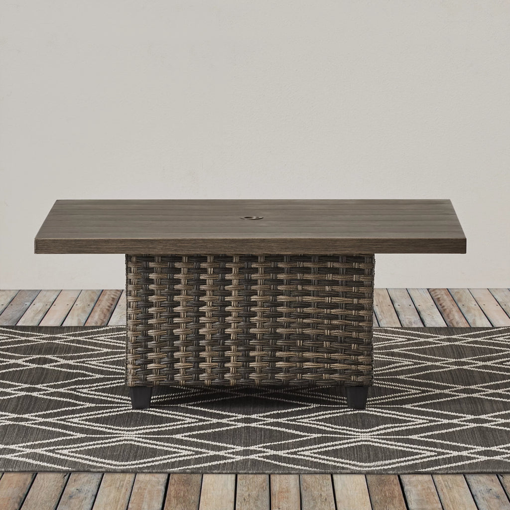 Brown Wicker Sofa and Adjustable Height Table Set O99878