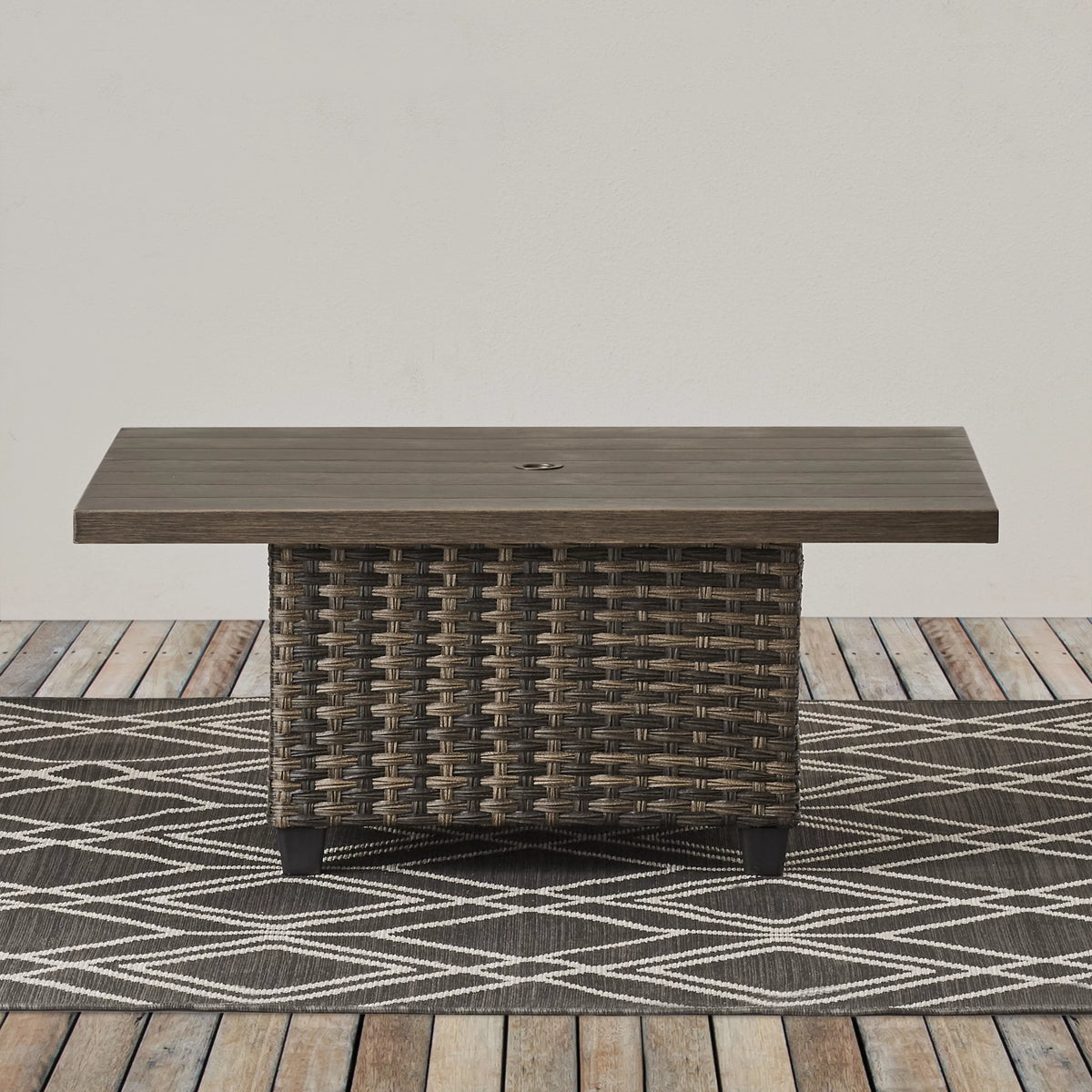 Brown Wicker Sofa and Adjustable Height Table Set O99878