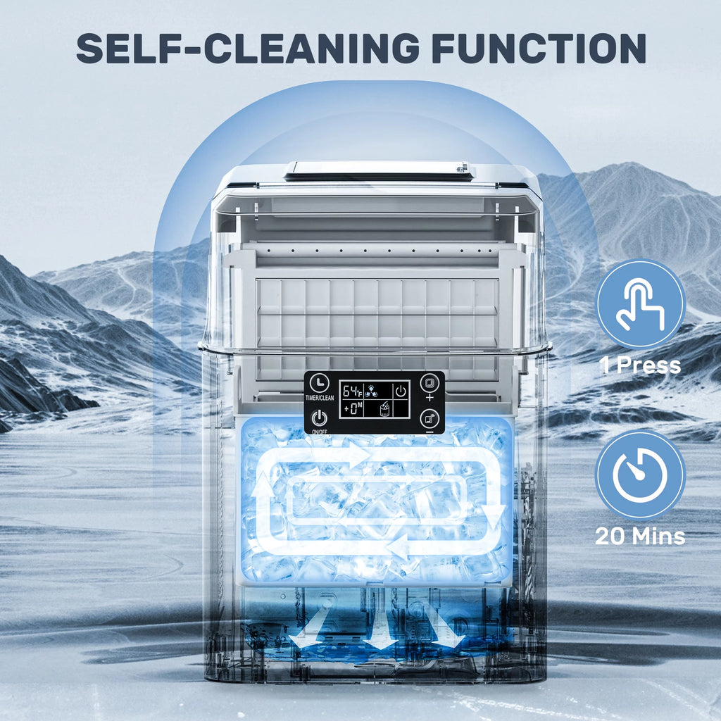 44Lbs/24H Self-Cleaning Countertop Ice Maker with Ice Scoop & Basket U4863