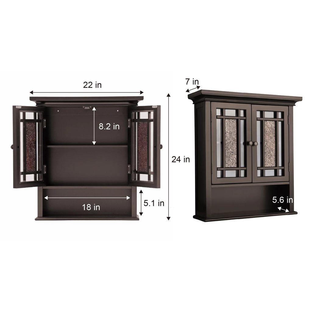 Wooden Wall Cabinet with Glass Mosaic Doors Q7136