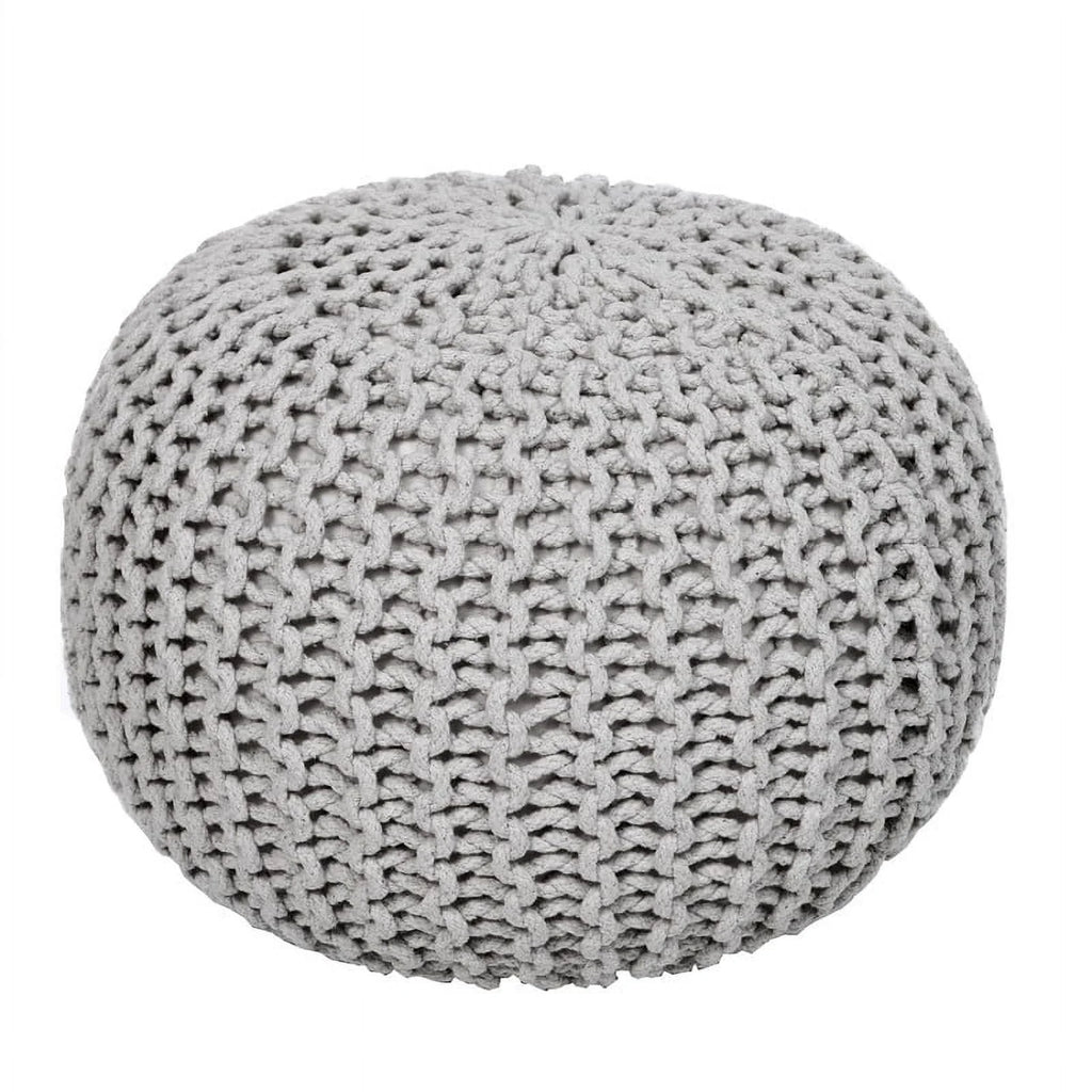 Round Cable Knitted Pouf Ottoman 18”x18”x14” Gray B986141