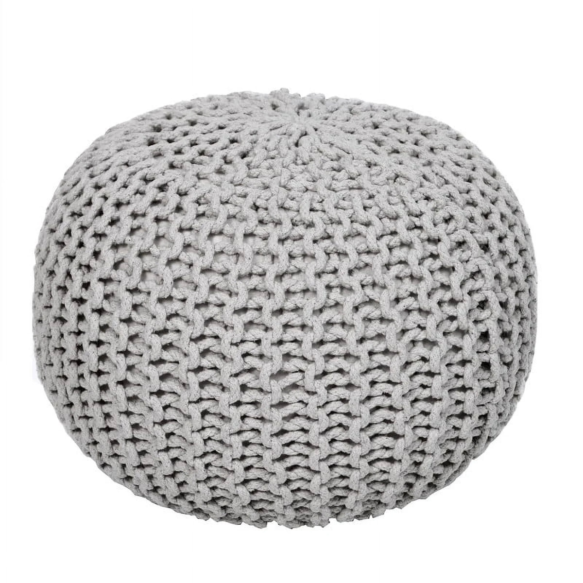 Round Cable Knitted Pouf Ottoman 18”x18”x14” Gray B986141