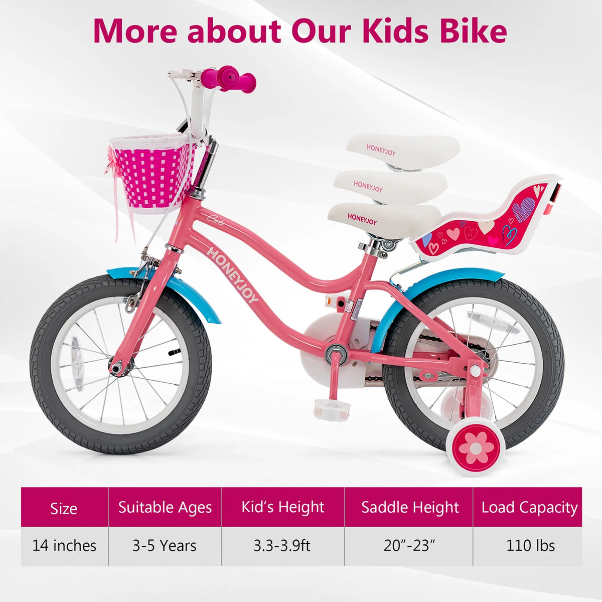 14 Inches Kids Bicycle with Training Wheels Pink Q291