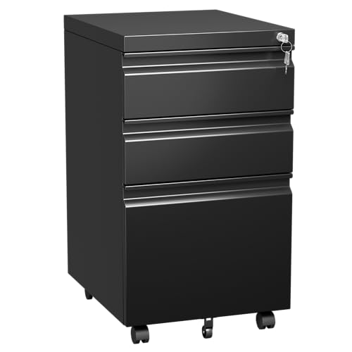 Black 3 Drawer Metal File Cabinet with Lock X61845