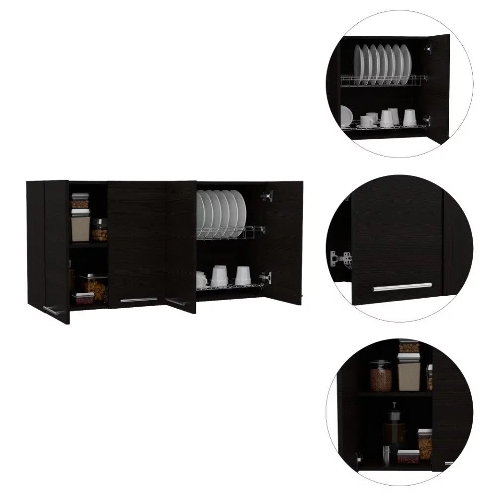 Black Wengue Finish Four Doors Kitchen Cabinet M440