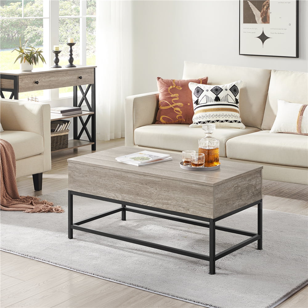 Rustic Gray Wood and Metal Lift Top Coffee Table S174230