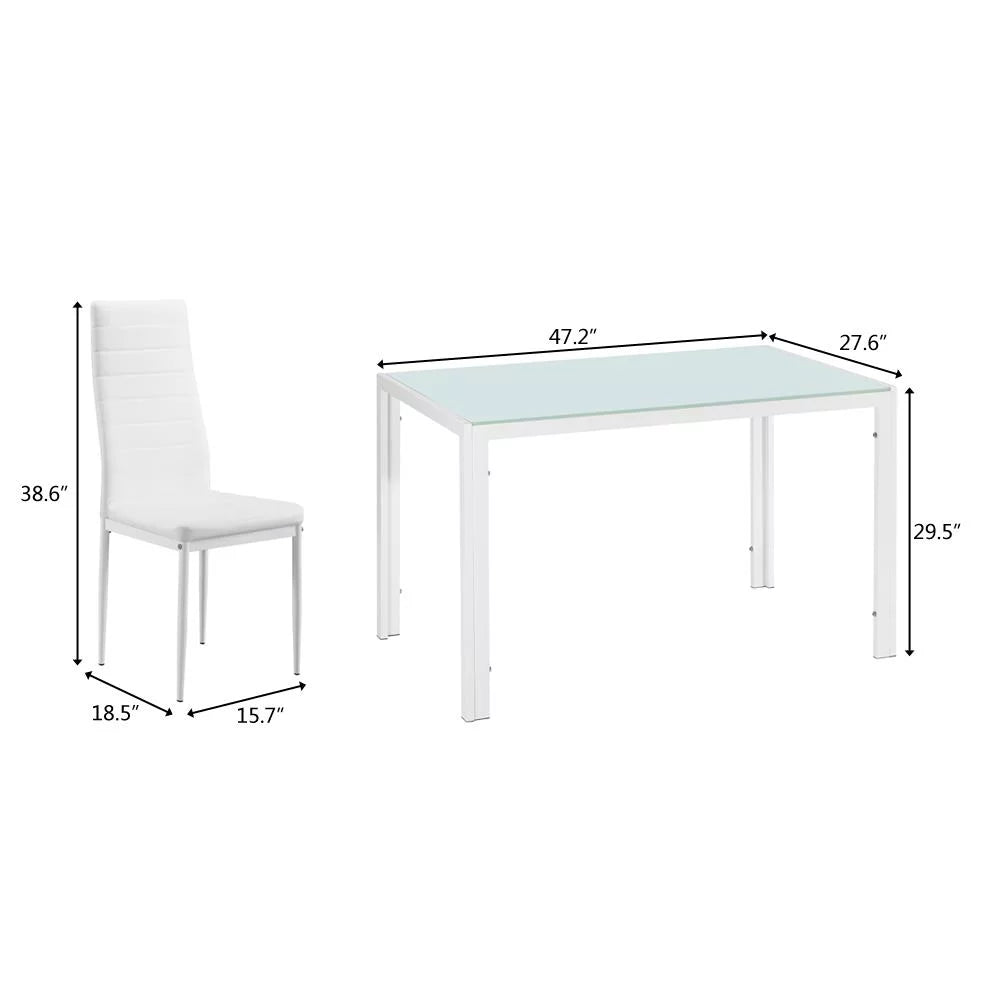 5 Pieces Dining Set Glass Table PU Leather Chair White P446632