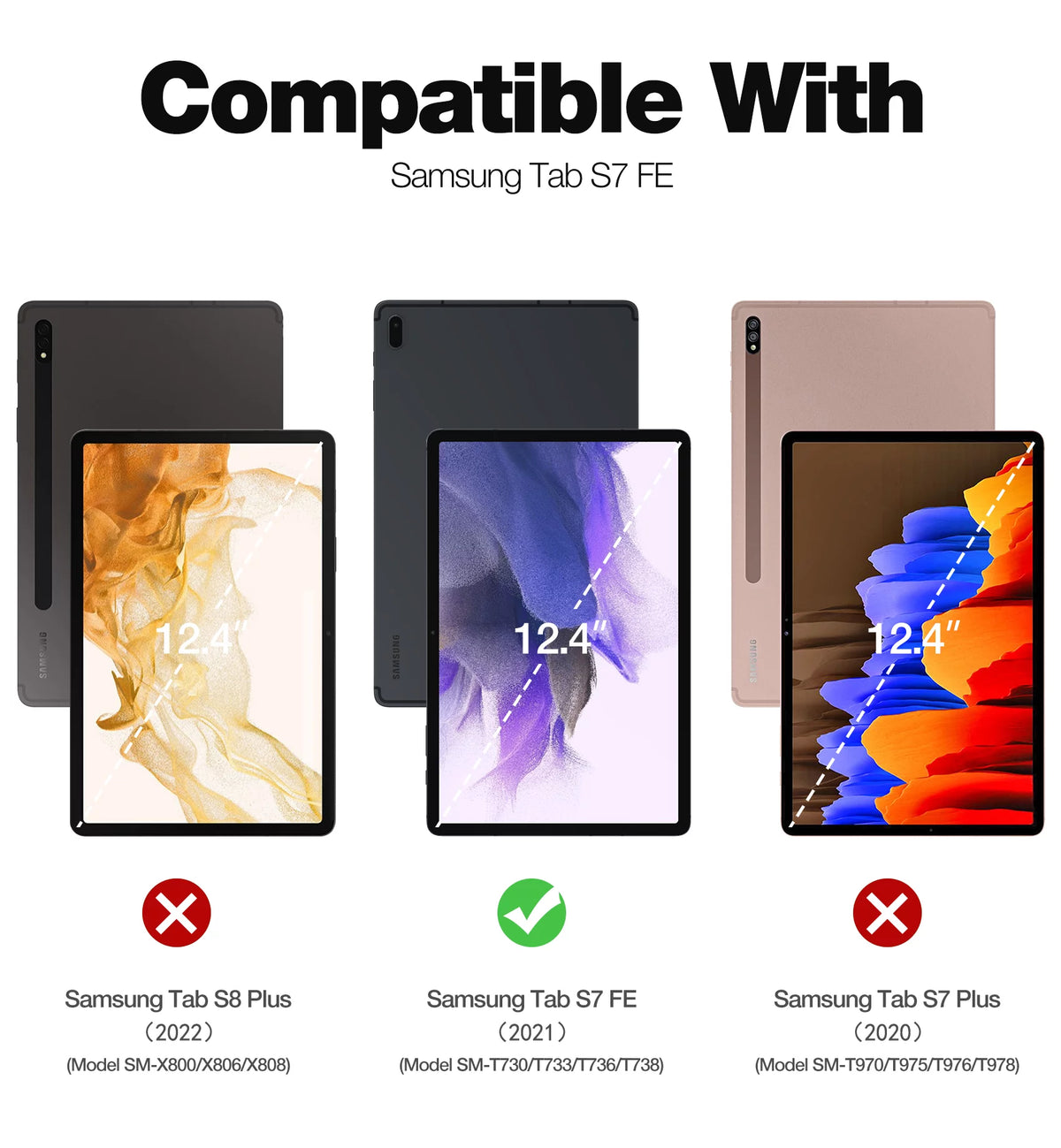 Samsung Galaxy Tab S7 FE 12.4 Inch Case with Screen Protector Kickstand Pen Holder N130