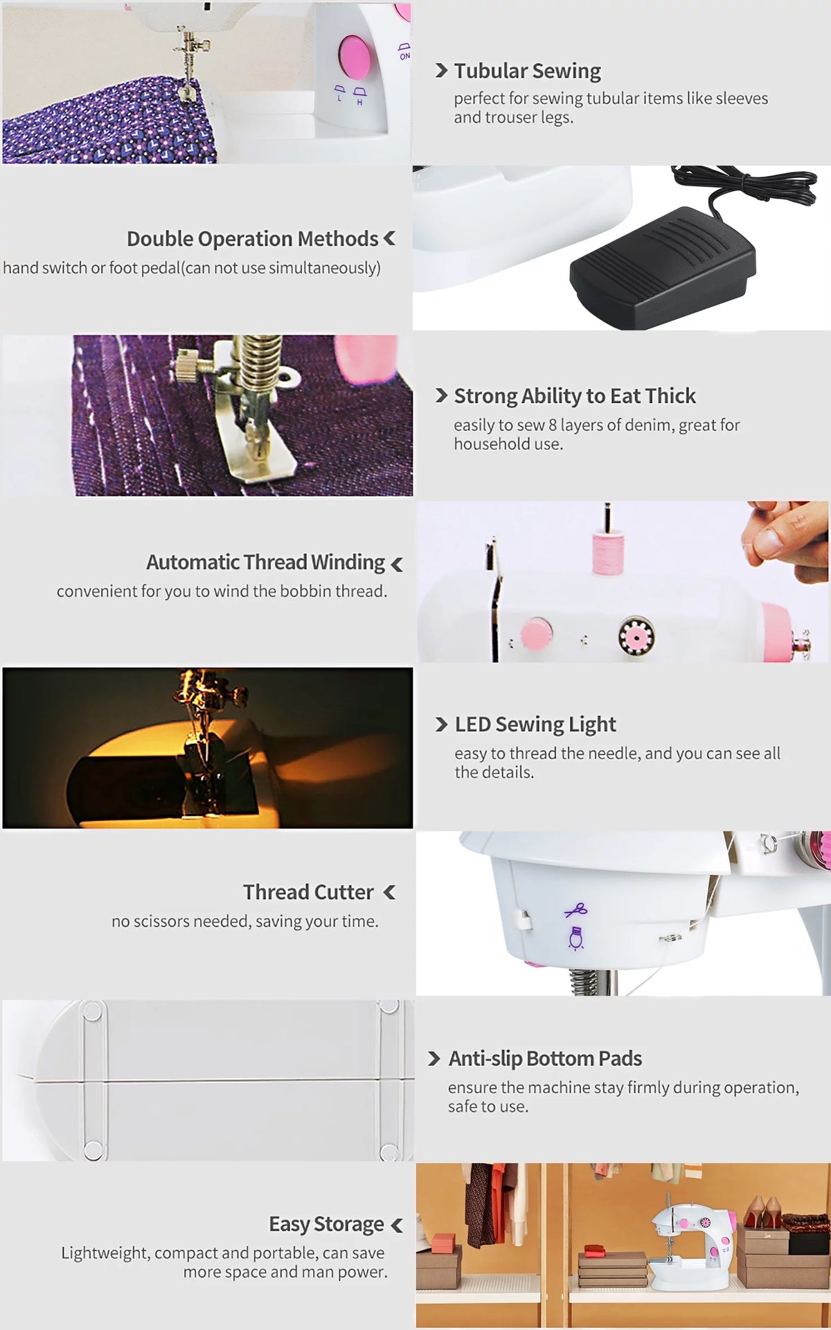 Adjustable 2-Speed Portable Electric Mini Sewing Machine with Lights and Cutter V3153
