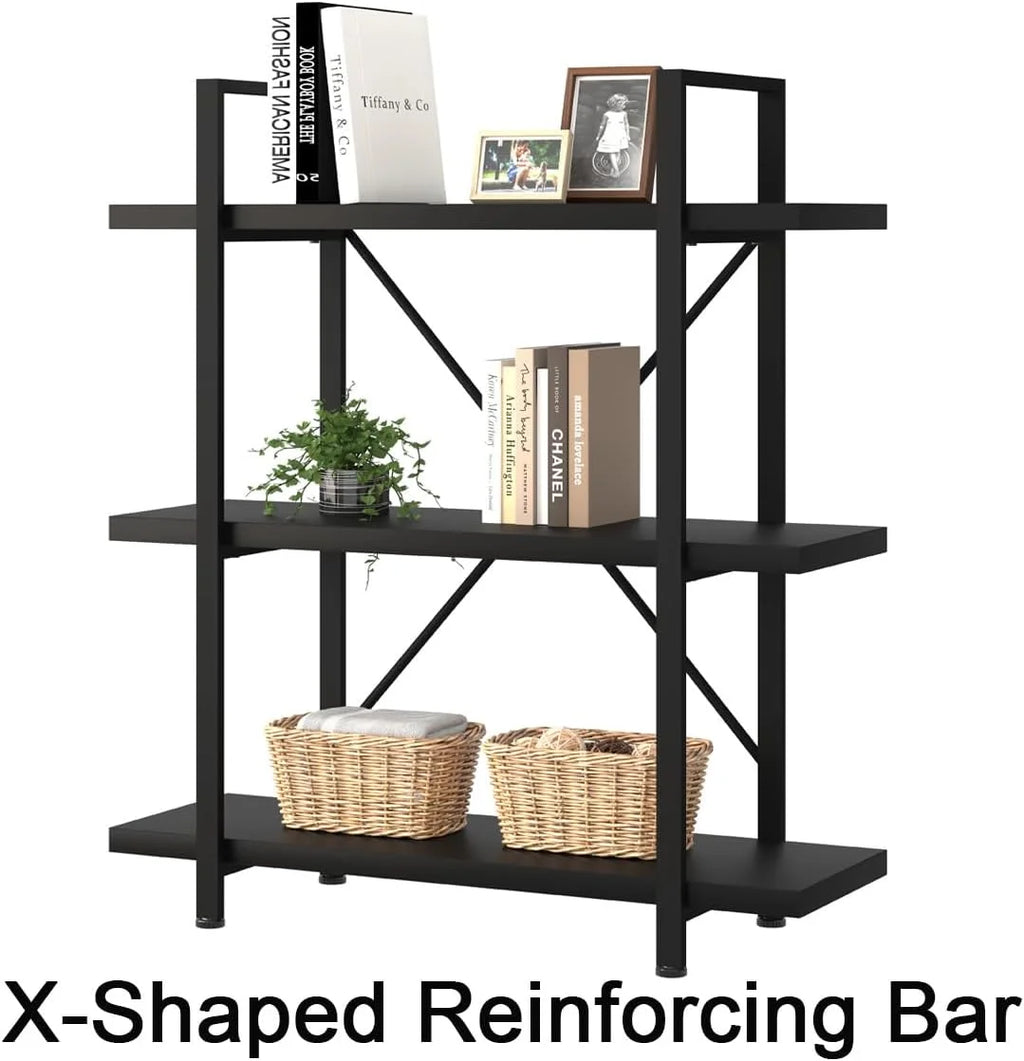 Black 3 Tier Metal Wooden Bookshelf F30845