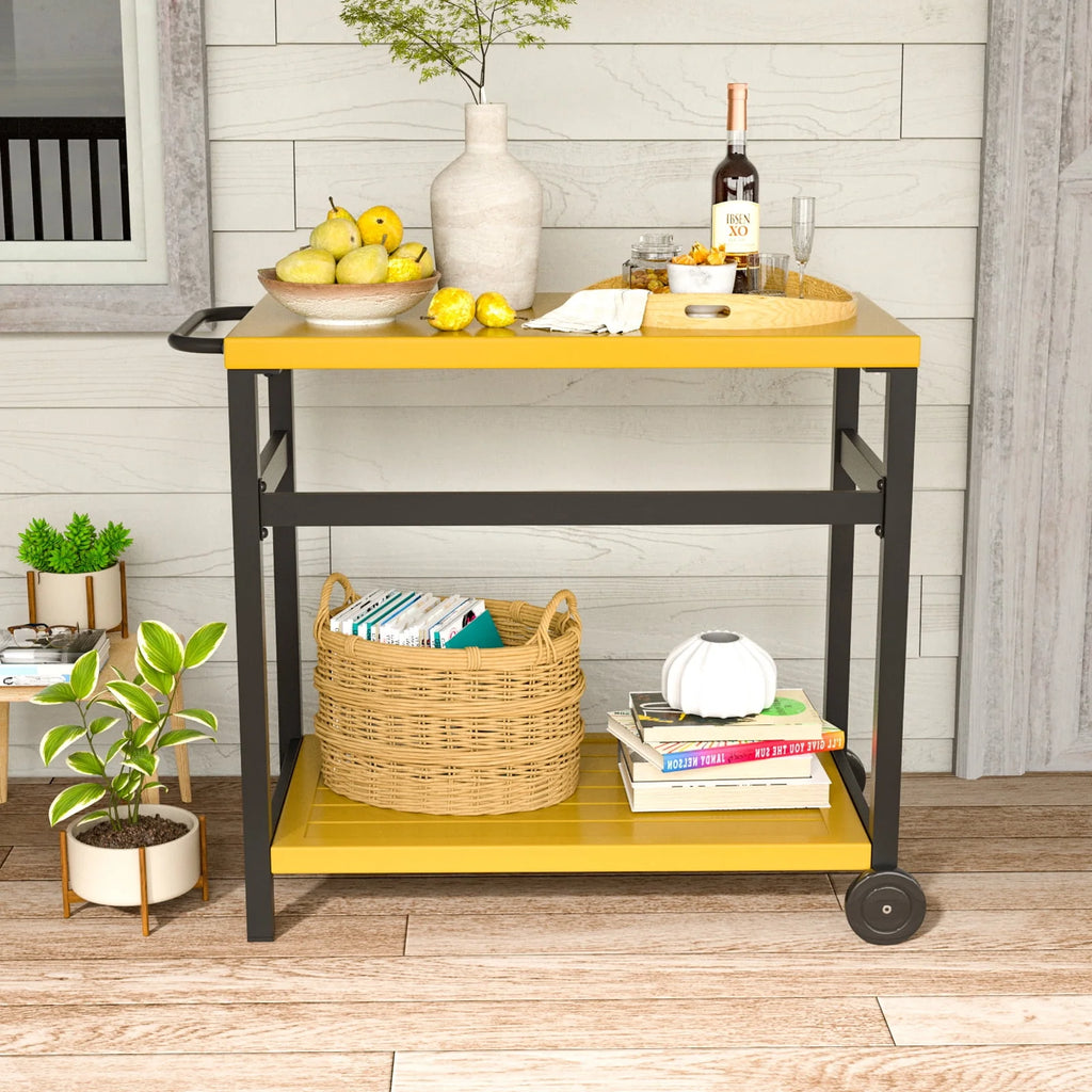 Outdoor Dining Cart Table Aluminum Grill Table with Wheels O8285