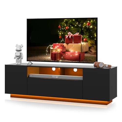 Black TV Stand with LED Lights and Storage Cabinet U855