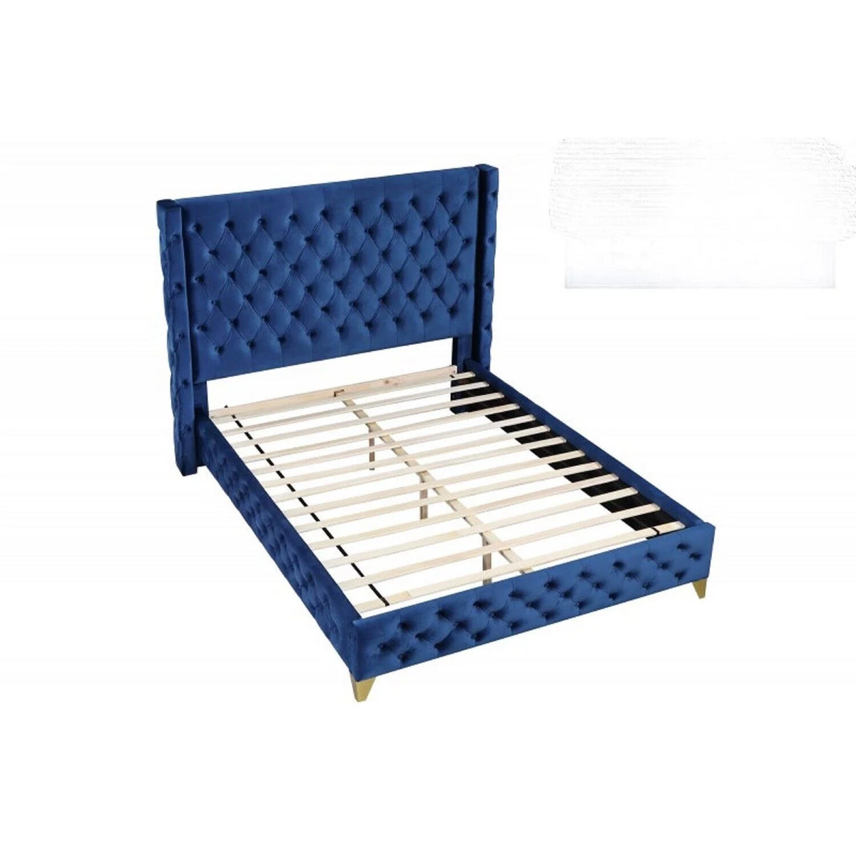 Blue Velvet Upholstered King Size Platform Bed V185
