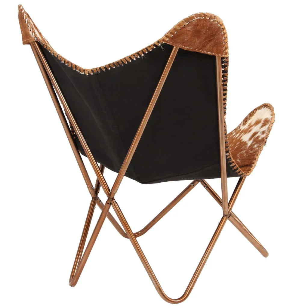 Brown and White Genuine Goat Leather Butterfly Chair J511