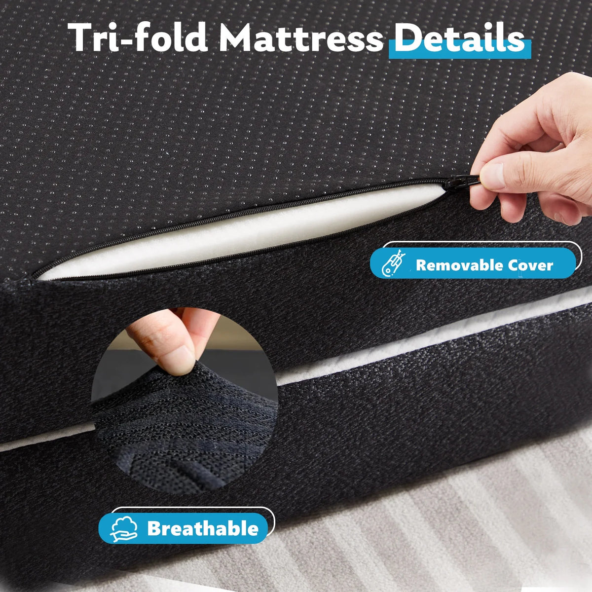 4 inches Tri-Fold Memory Foam Mattress Topper S38848