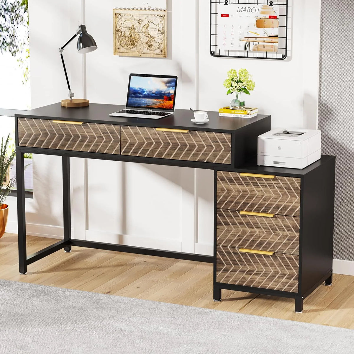 47" Computer Desk with 5 Drawers O7050