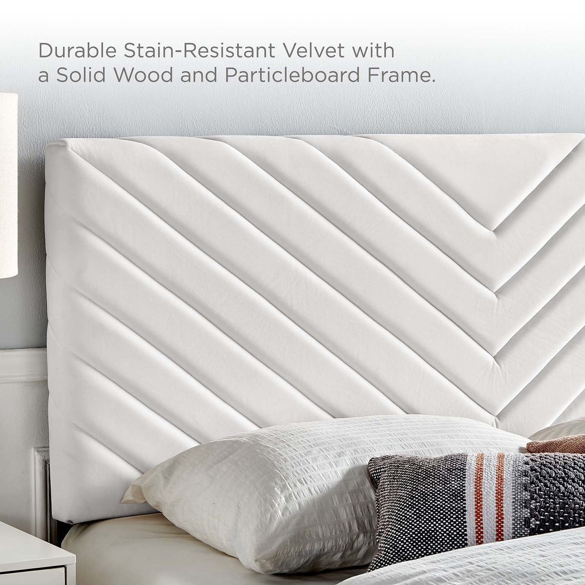Queen Size White Velvet Platform Bed Frame U329