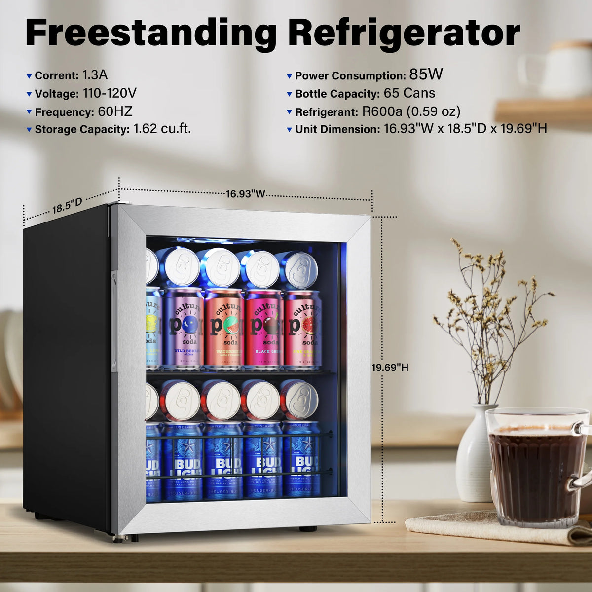 62-65 Can Glass Door Beverage Refrigerator G948