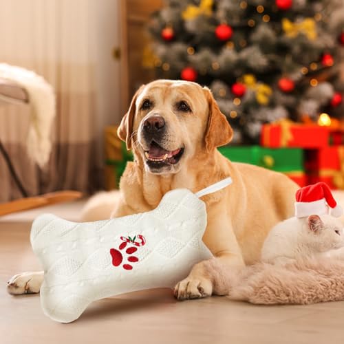 18'' Knit White Paw-Print Dog Christmas Stocking O384991