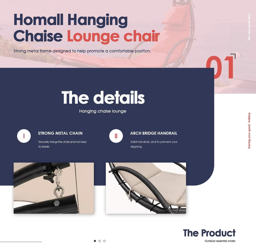Hanging Curved Chaise Lounge Chair with Pillow, Canopy & Stand Z465