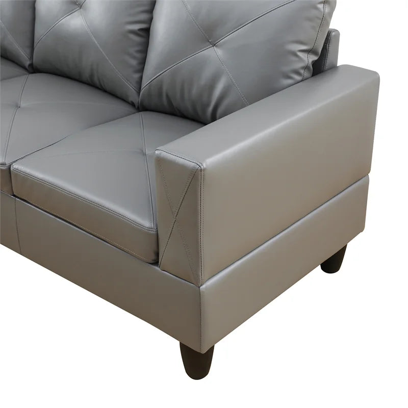 Faux Leather Left Facing Sectional Grey V706