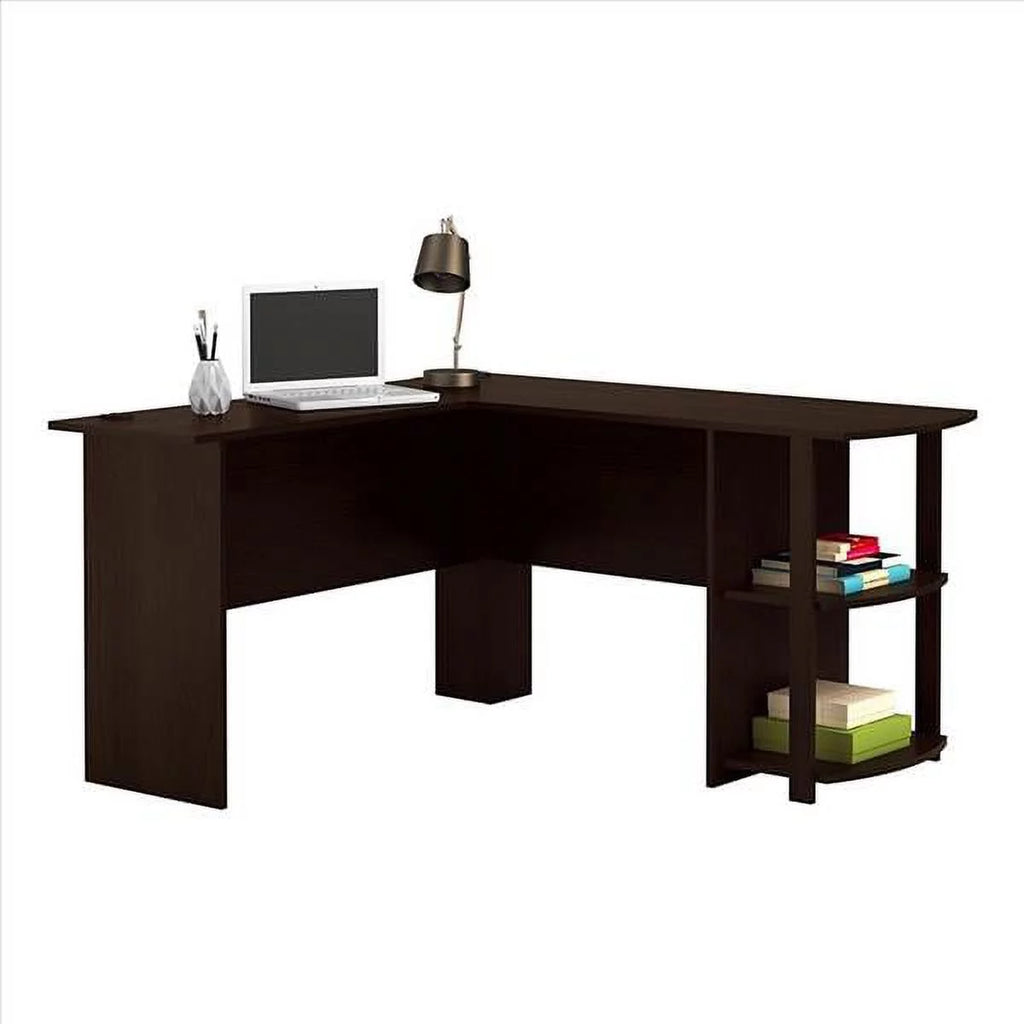 L-Shaped Wood Computer Desk with Bookshelves Dark Brown V79865