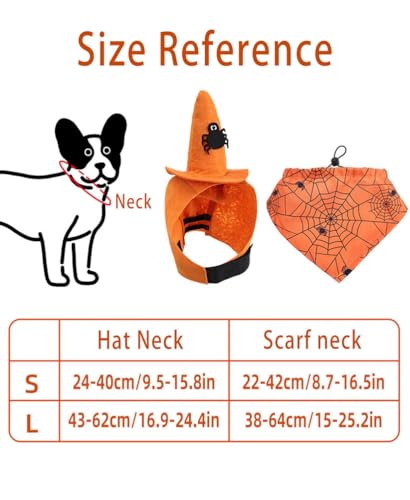 Dog Halloween Costumes 2Pcs Set Witch Hat and Bandana Black D495