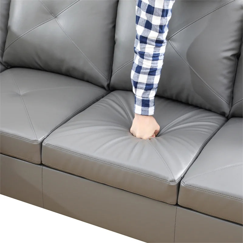 Faux Leather Left Facing Sectional Grey V706